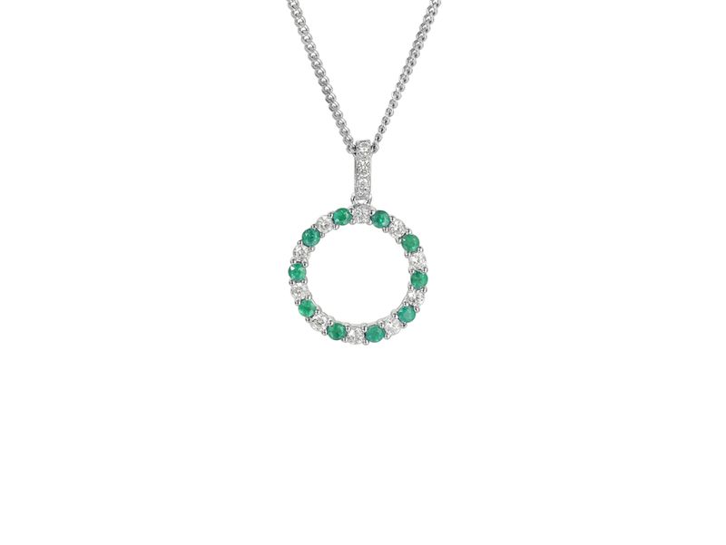 Sterling Silver Emerald & Cubic Zirconia Open Circle Necklace Sterling Silver Emerald & Cubic Zirconia Open Circle Necklace