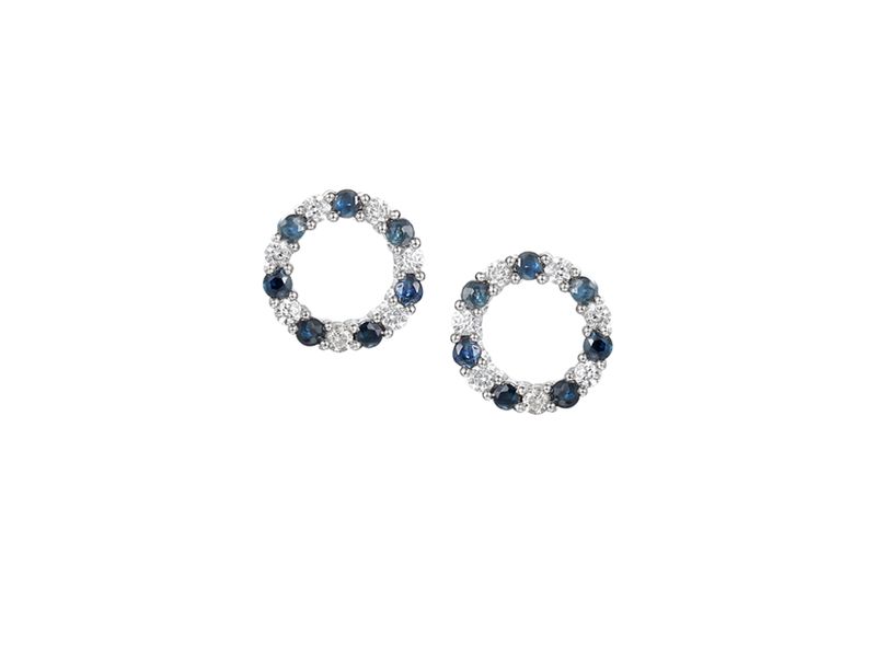 Sterling Silver Sapphire & Cubic Zirconia Open Circle Stud Earrings Sterling Silver Sapphire & Cubic Zirconia Open Circle Stud Earrings