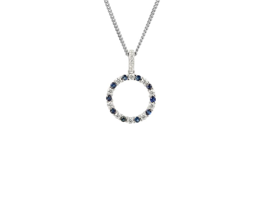 Sterling Silver Sapphire & Cubic Zirconia Circle Necklace Sterling Silver Sapphire & Cubic Zirconia Circle Necklace