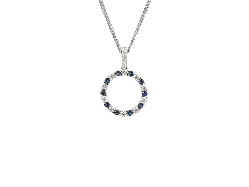 Sterling Silver Sapphire & Cubic Zirconia Circle Necklace Sterling Silver Sapphire & Cubic Zirconia Circle Necklace
