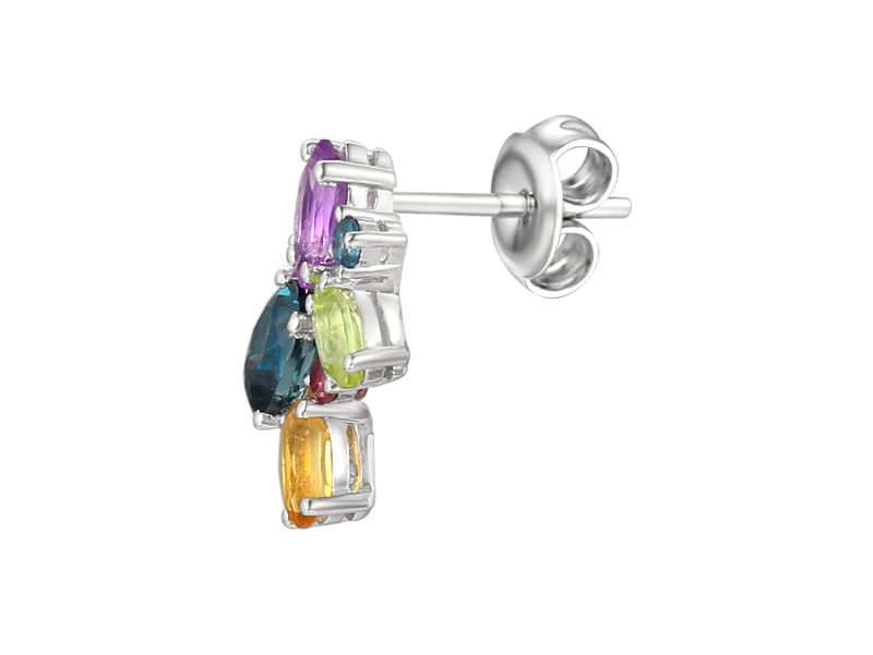 Sterling Silver Mixed Gemstone Cluster Stud Earrings