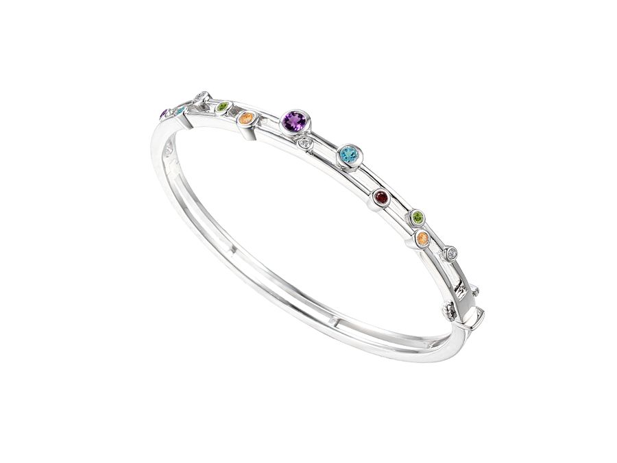 Sterling Silver 2 Row Multi-Stone Bubble Bangle