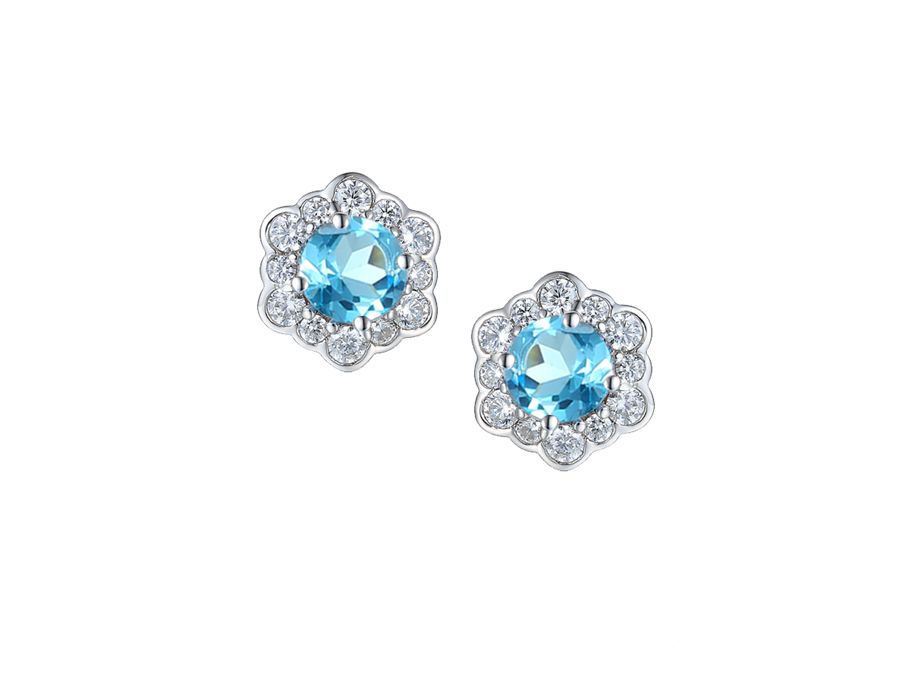 Sterling Silver Round Cluster Blue Topaz & Cubic Zirconia Earrings Sterling Silver Round Cluster Blue Topaz & Cubic Zirconia Earrings