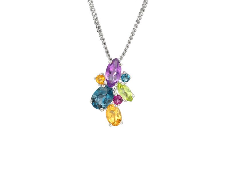 Sterling Silver Mixed Stone Cluster Necklace Sterling Silver Mixed Stone Cluster Necklace