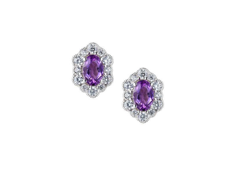 Sterling Silver Oval Cluster Amethyst & Cubic Zirconia Stud Earrings Sterling Silver Oval Cluster Amethyst & Cubic Zirconia Stud Earrings
