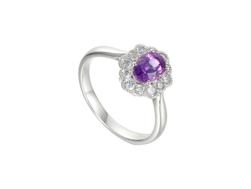 Sterling Silver Oval Cluster Amethyst & Cubic Zirconia Ring Sterling Silver Oval Cluster Amethyst & Cubic Zirconia Ring