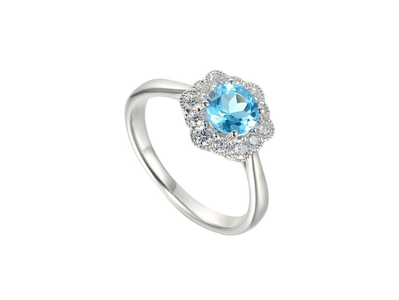 Sterling Silver Round Cluster Blue Topaz & Cubic Zirconia Ring Sterling Silver Round Cluster Blue Topaz & Cubic Zirconia Ring