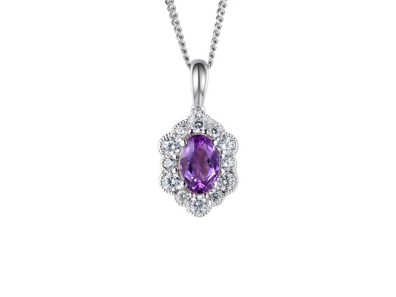 Sterling Silver Oval Cluster Amethyst & Cubic Zirconia Necklace Sterling Silver Oval Cluster Amethyst & Cubic Zirconia Necklace