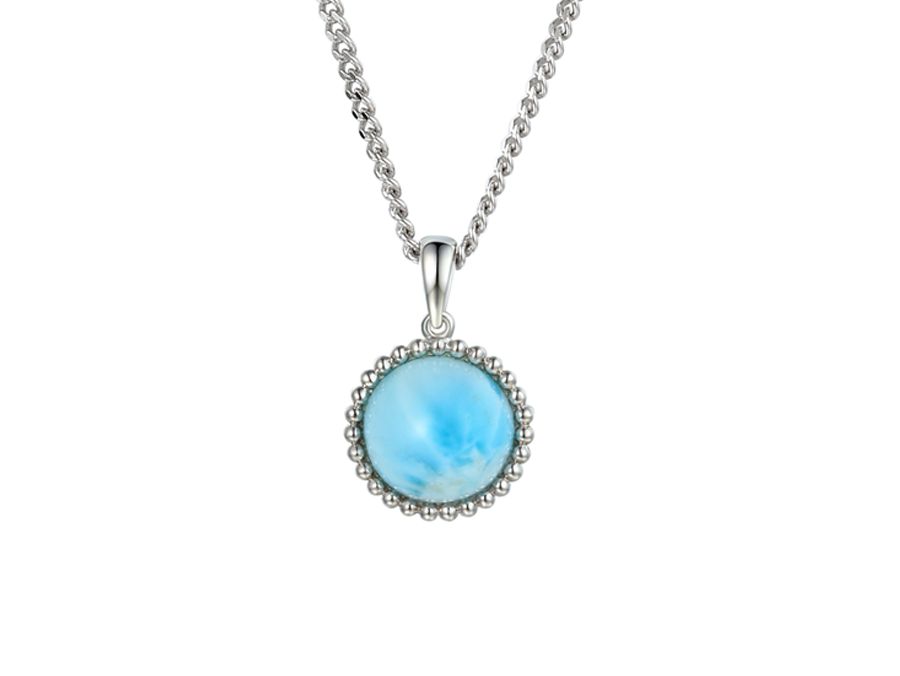 Sterling Silver Round Larimar Rope Edge Necklace