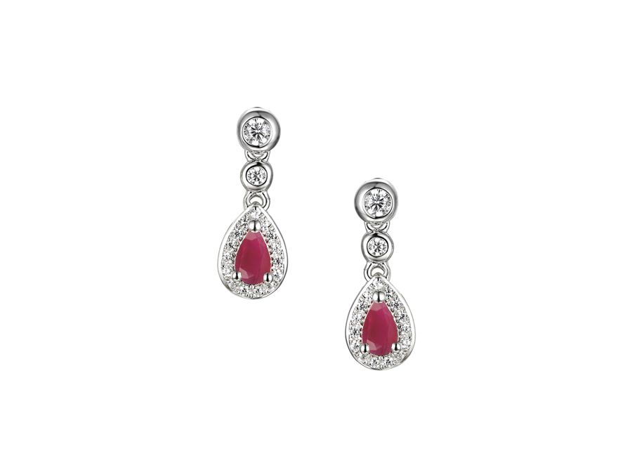 Sterling Silver Ruby Teardrop Cubic Zirconia Cluster Drop Earrings Sterling Silver Ruby Teardrop Cubic Zirconia Cluster Drop Earrings