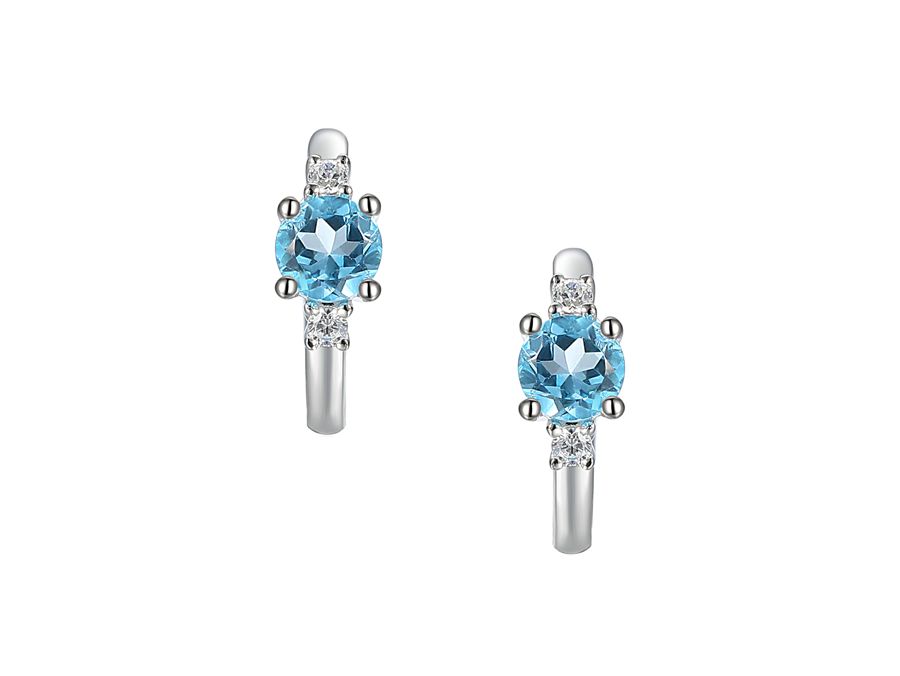 Sterling Silver Blue Topaz & Cubic Zirconia Huggie Hoop Earrings Sterling Silver Blue Topaz & Cubic Zirconia Huggie Hoop Earrings