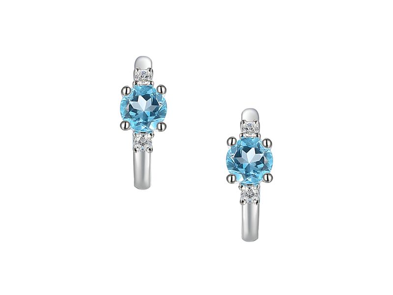 Sterling Silver Blue Topaz & Cubic Zirconia Huggie Hoop Earrings Sterling Silver Blue Topaz & Cubic Zirconia Huggie Hoop Earrings