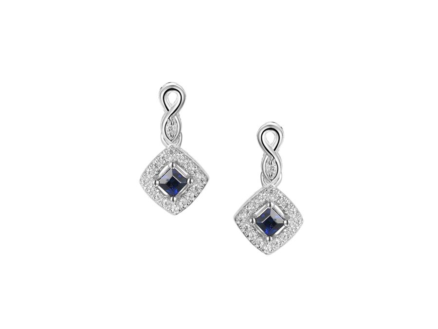 Sterling Silver Square Sapphire & Cubic Zirconia Cluster Earrings Sterling Silver Square Sapphire & Cubic Zirconia Cluster Earrings