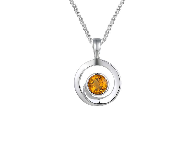 Sterling Silver Round Citrine Swirl Circle Necklace Sterling Silver Round Citrine Swirl Circle Necklace