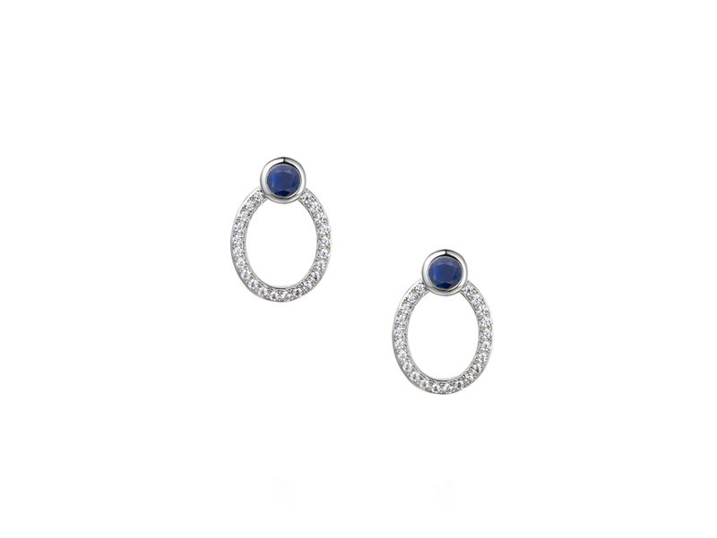 Sterling Silver Sapphire & Cubic Zirconia Open Oval Earrings Sterling Silver Sapphire & Cubic Zirconia Open Oval Earrings