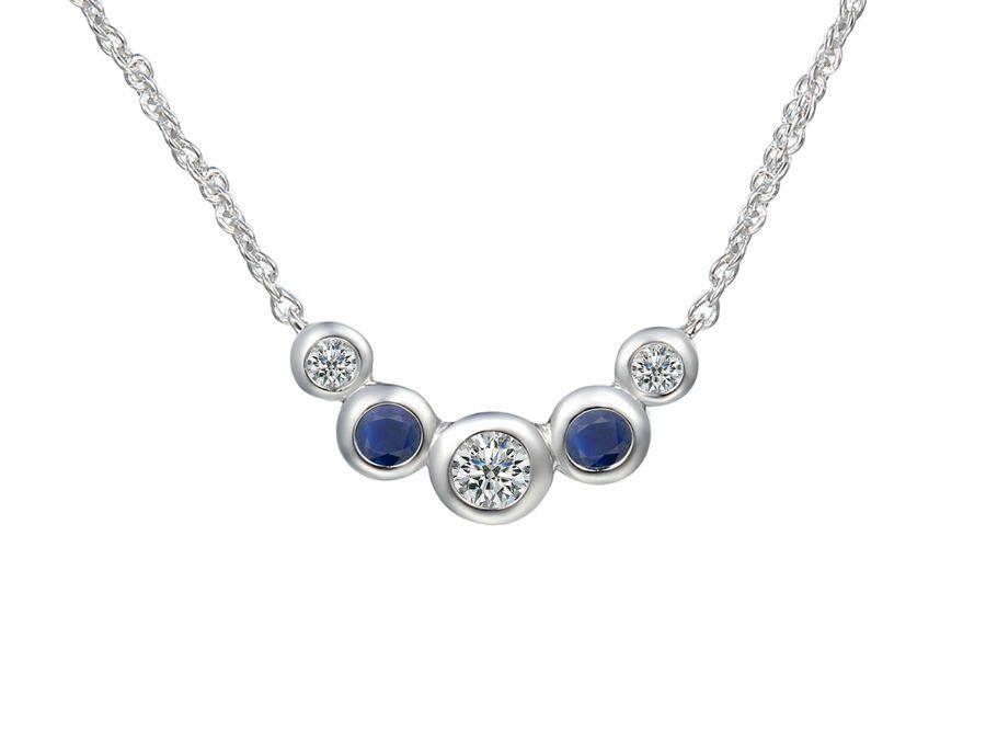 Sterling Silver Curved Sapphire &amp; Cubic Zirconia Rubover Necklace