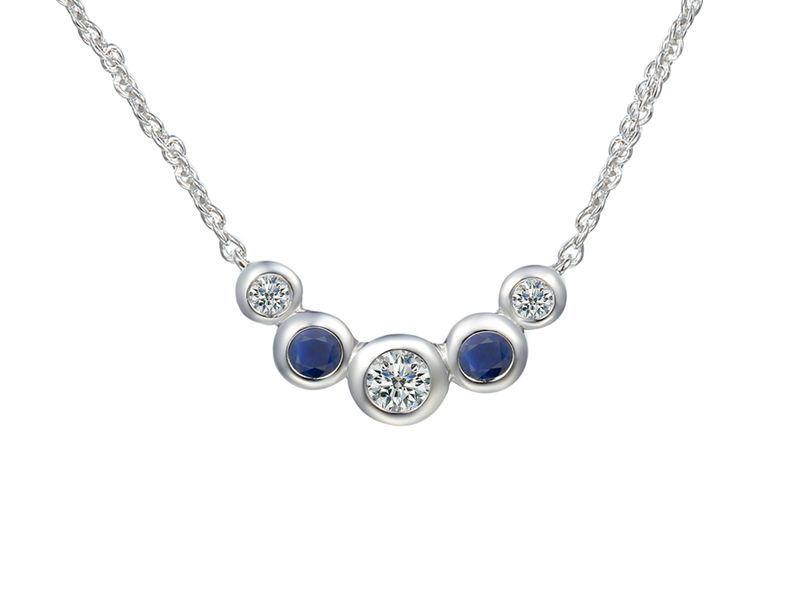Sterling Silver Curved Sapphire & Cubic Zirconia Rubover Necklace Sterling Silver Curved Sapphire & Cubic Zirconia Rubover Necklace