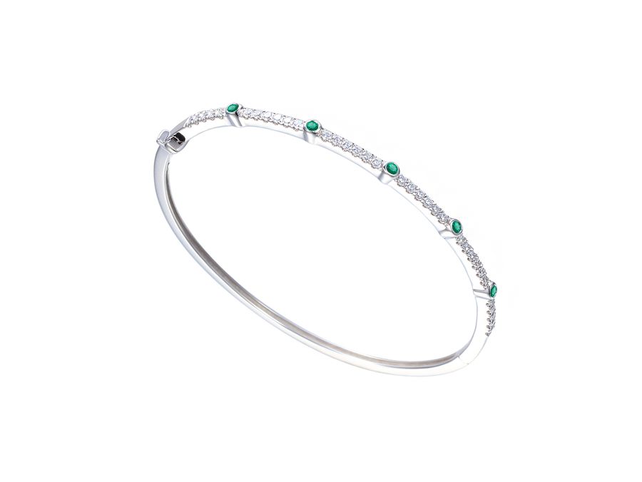 Sterling Silver Claw Set Emerald & Cubic Zirconia Bangle Sterling Silver Claw Set Emerald & Cubic Zirconia Bangle