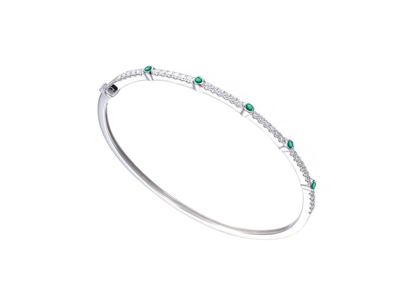 Sterling Silver Claw Set Emerald & Cubic Zirconia Bangle Sterling Silver Claw Set Emerald & Cubic Zirconia Bangle