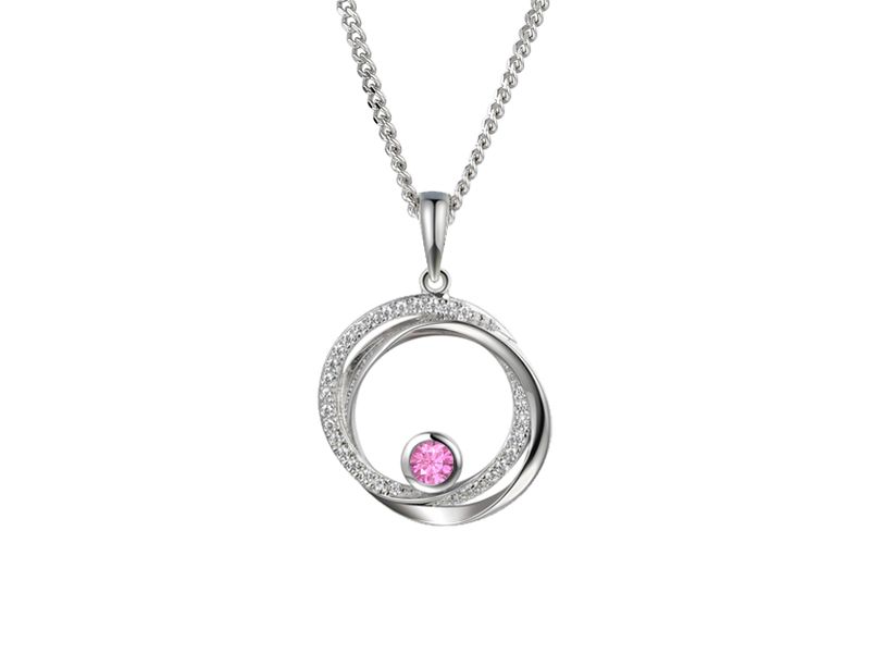Sterling Silver Pink Sapphire & Cubic Zirconia Circle Neckace Sterling Silver Pink Sapphire & Cubic Zirconia Circle Neckace