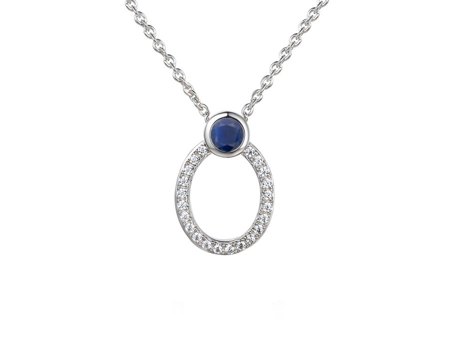 Sterling Silver Sapphire &amp; Cubic Zirconia Open Oval Necklace