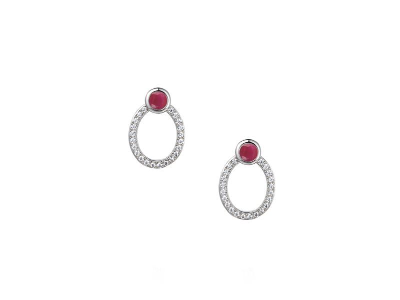 Sterling Silver Ruby & Cubic Zirconia Open Oval Earrings Sterling Silver Ruby & Cubic Zirconia Open Oval Earrings
