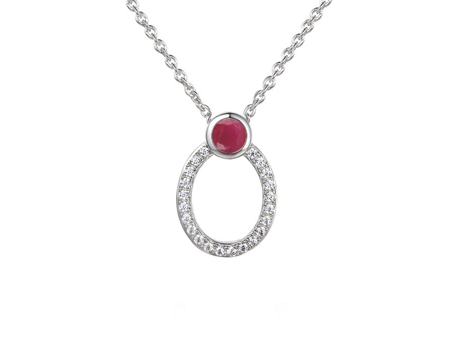 Sterling Silver Ruby & Cubic Zirconia Open Oval Necklace Sterling Silver Ruby & Cubic Zirconia Open Oval Necklace