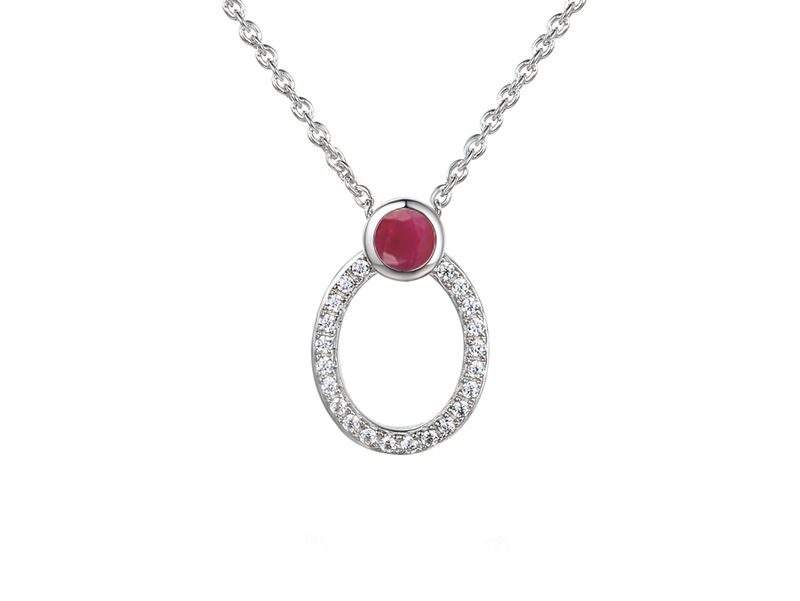 Sterling Silver Ruby & Cubic Zirconia Open Oval Necklace Sterling Silver Ruby & Cubic Zirconia Open Oval Necklace