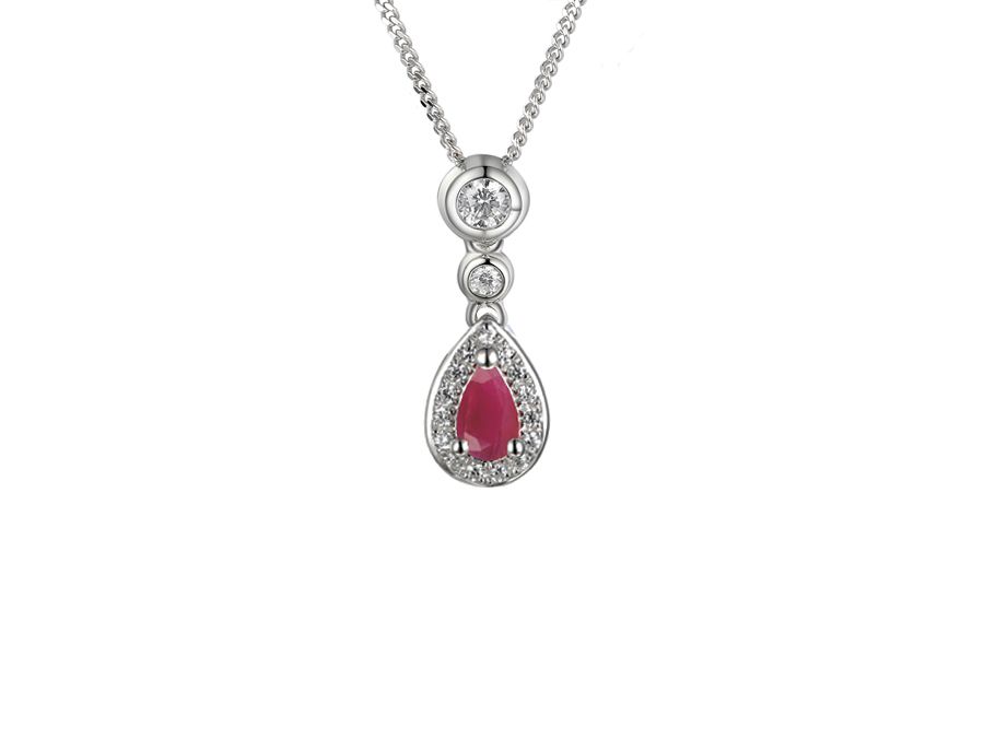 Sterling Silver Ruby Teardrop Cubic Zirconia Cluster Necklace Sterling Silver Ruby Teardrop Cubic Zirconia Cluster Necklace