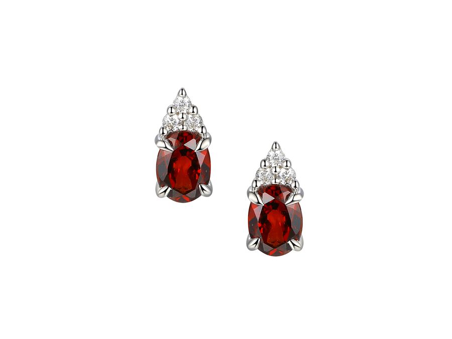 Sterling Silver Oval Garnet & Cubic Zirconia Stud Earrings Sterling Silver Oval Garnet & Cubic Zirconia Stud Earrings