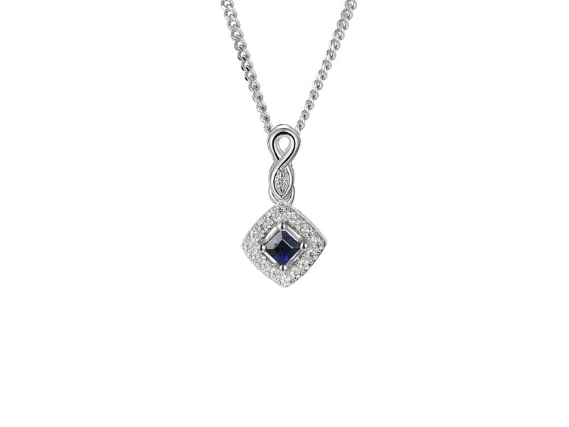 Sterling Silver Square Sapphire & Cubic Zirconia Cluster Necklace Sterling Silver Square Sapphire & Cubic Zirconia Cluster Necklace