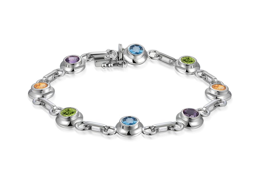 Sterling Silver Round Multi-Colour Stone Bracelet Sterling Silver Round Multi-Colour Stone Bracelet