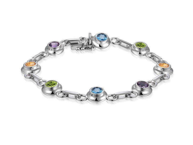 Sterling Silver Round Multi-Colour Stone Bracelet Sterling Silver Round Multi-Colour Stone Bracelet