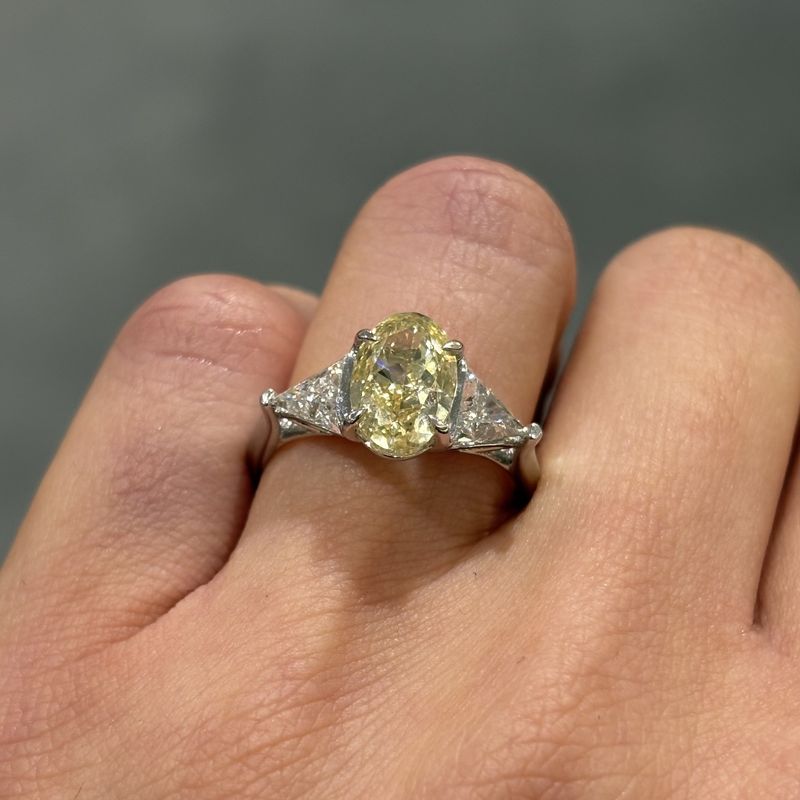 18ct White Gold 3.10ct Fancy Yellow Oval &amp; Triangle Cut Lab Grown Diamond Ring