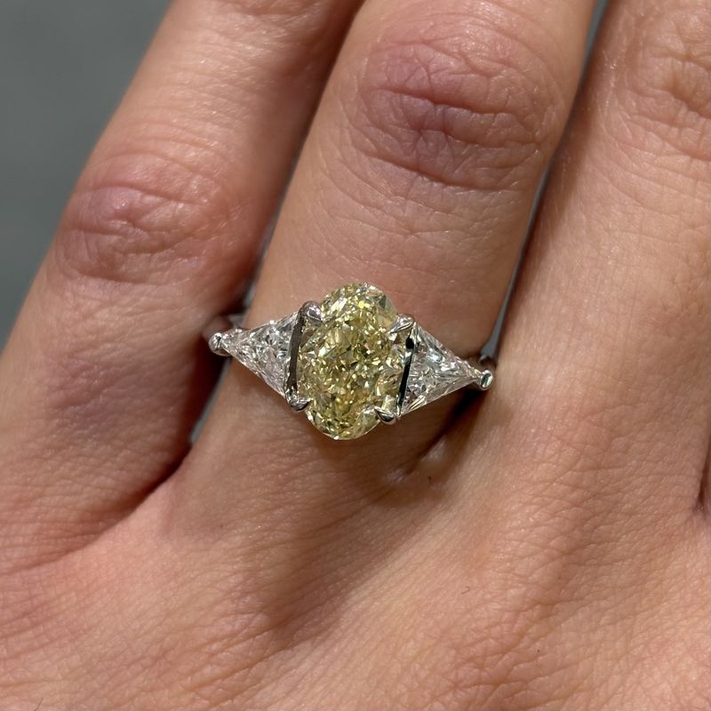18ct White Gold 3.10ct Fancy Yellow Oval &amp; Triangle Cut Lab Grown Diamond Ring