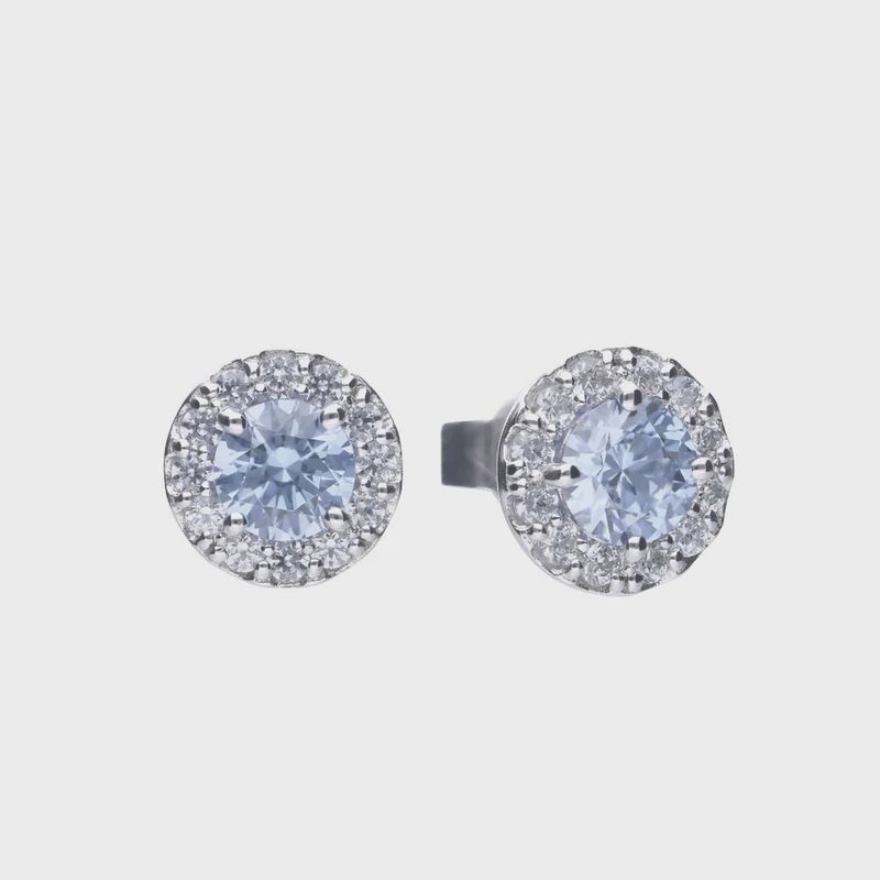 Silver Sky Blue Zircon Round Cluster Earring Studs Silver Sky Blue Zircon Round Cluster Earring Studs