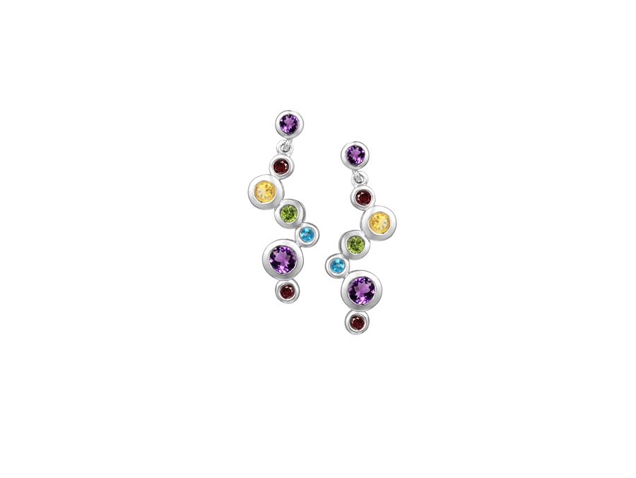 Silver Multi-Stone Bubble Stud Drop Earrings