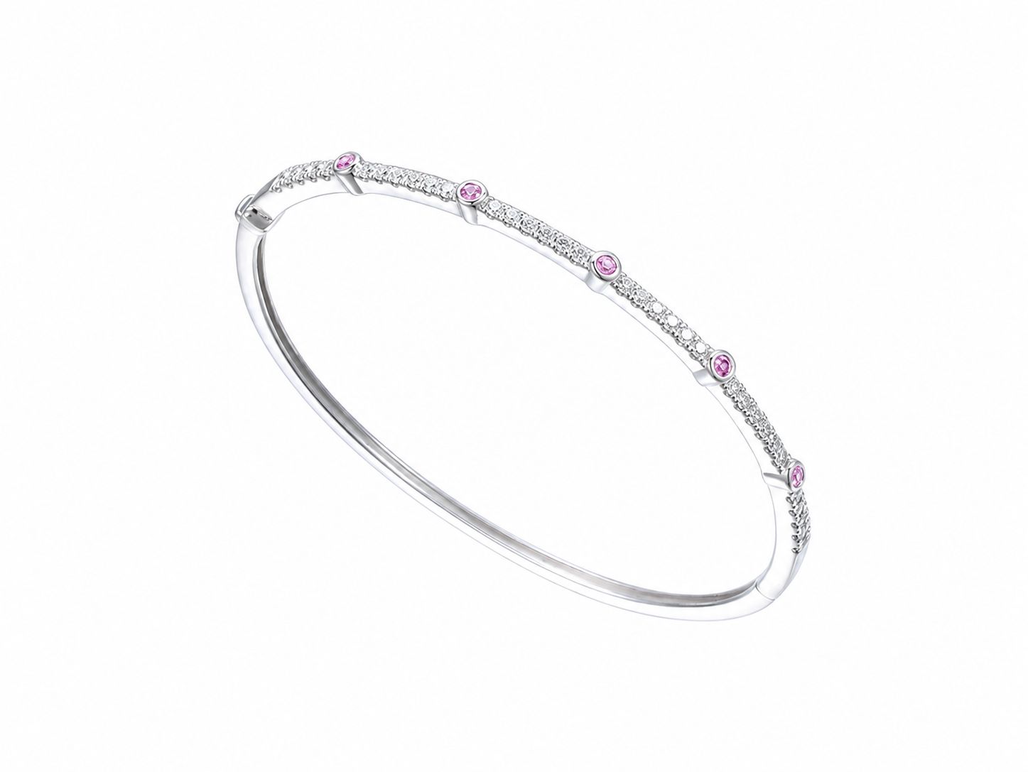 Silver Claw Set CZ & Pink Sapphire Bangle Silver Claw Set CZ & Pink Sapphire Bangle