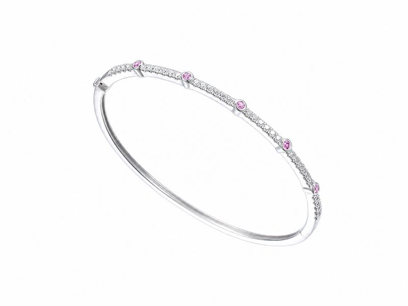 Silver Claw Set CZ & Pink Sapphire Bangle Silver Claw Set CZ & Pink Sapphire Bangle