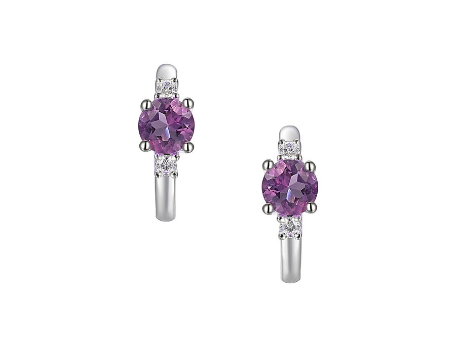 Silver Amethyst CZ Hoop Earrings Silver Amethyst CZ Hoop Earrings