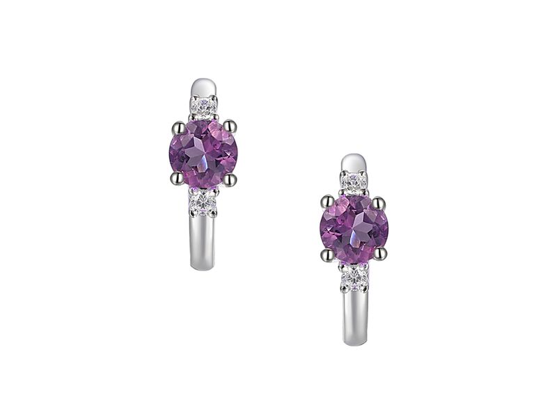 Silver Amethyst CZ Hoop Earrings Silver Amethyst CZ Hoop Earrings