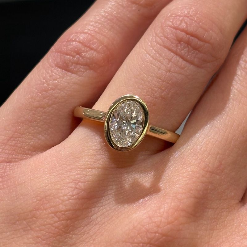 9ct Yellow Gold 1.01ct Oval Cut Lab Grown Diamond Rubover Set Ring