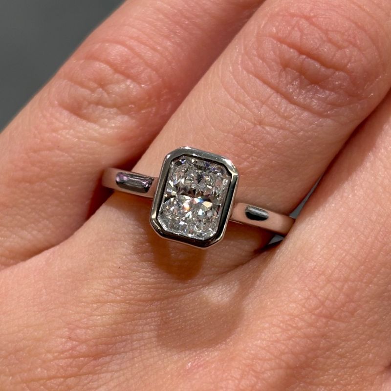 Platinum 1.04ct Radiant Cut Lab Grown Diamond Rubover Set Ring