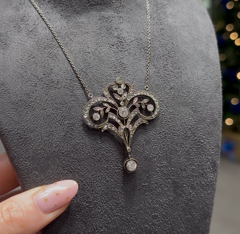 Pre-Owned Antique Silver &amp; Unhallmarked White Gold Diamond Set Victorian Necklace