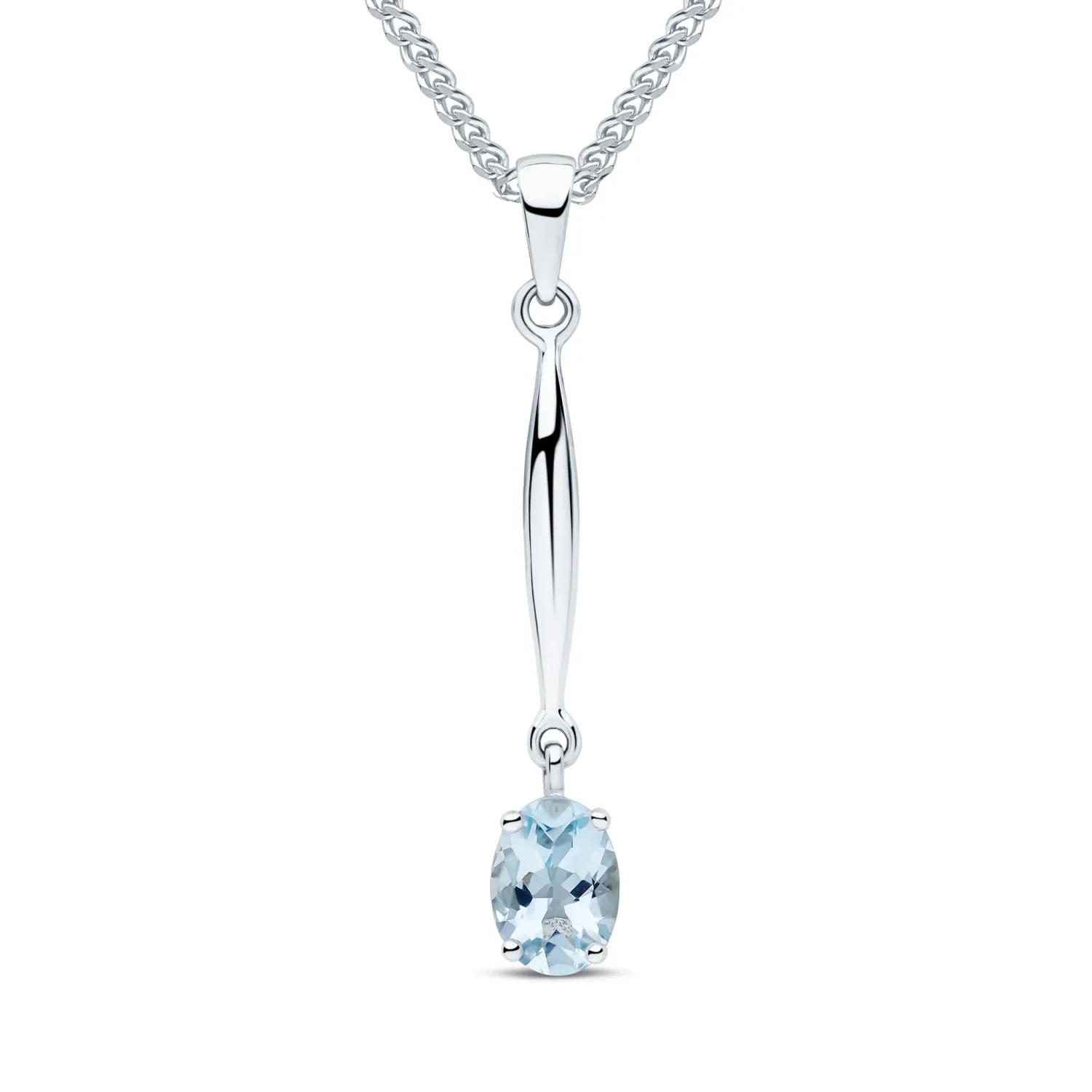 9ct White Gold 0.63ct Oval Aquamarine Bar Drop Pendant