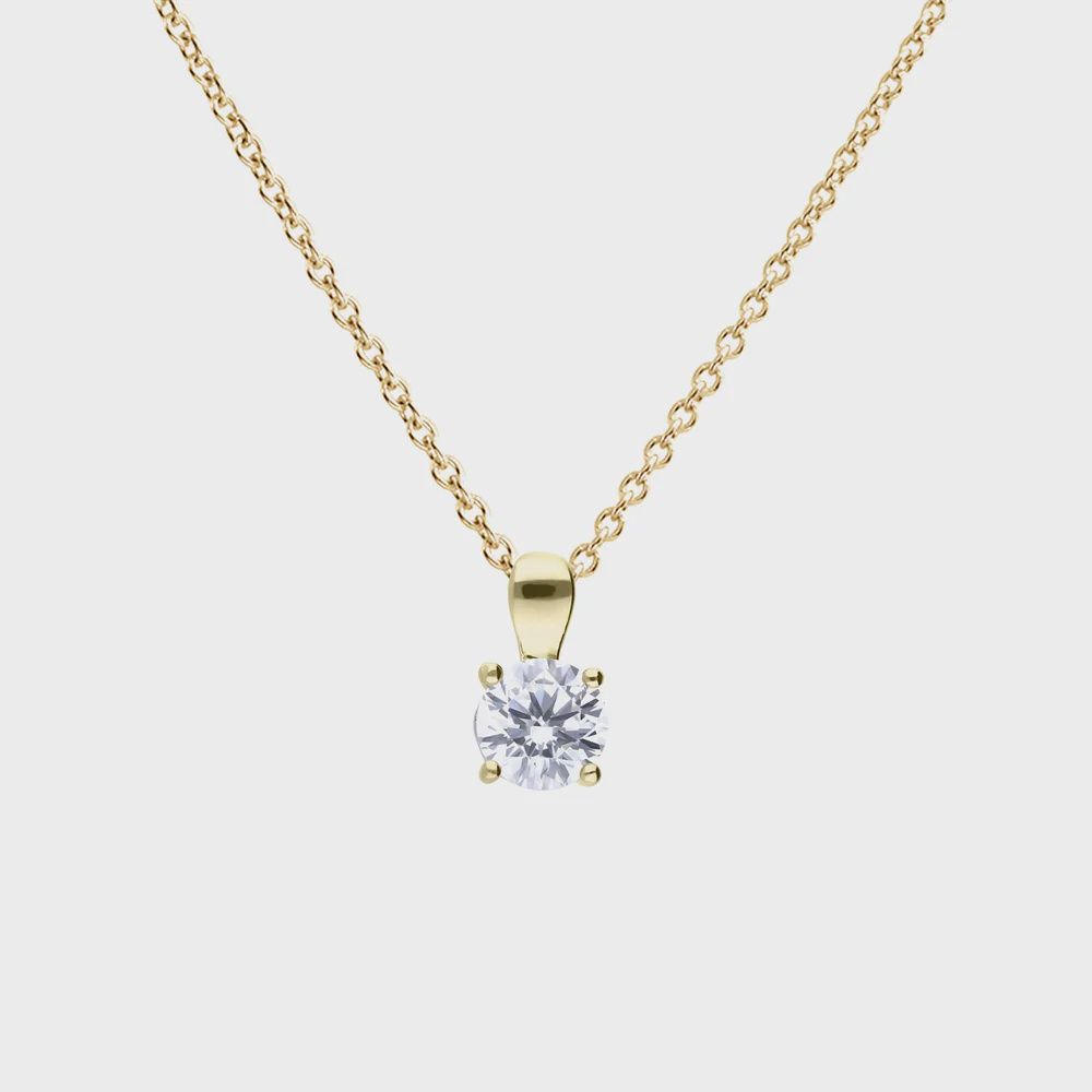 Four Claw Crystal Pendant 0.50ct Gold Plated On Silver With Chain.l Four Claw Crystal Pendant 0.50ct Gold Plated On Silver With Chain.l