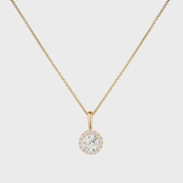 18ct Yellow Gold 0.91ct &amp; 0.8ct Lab-Grown Diamond Halo Pendant &amp; Chain