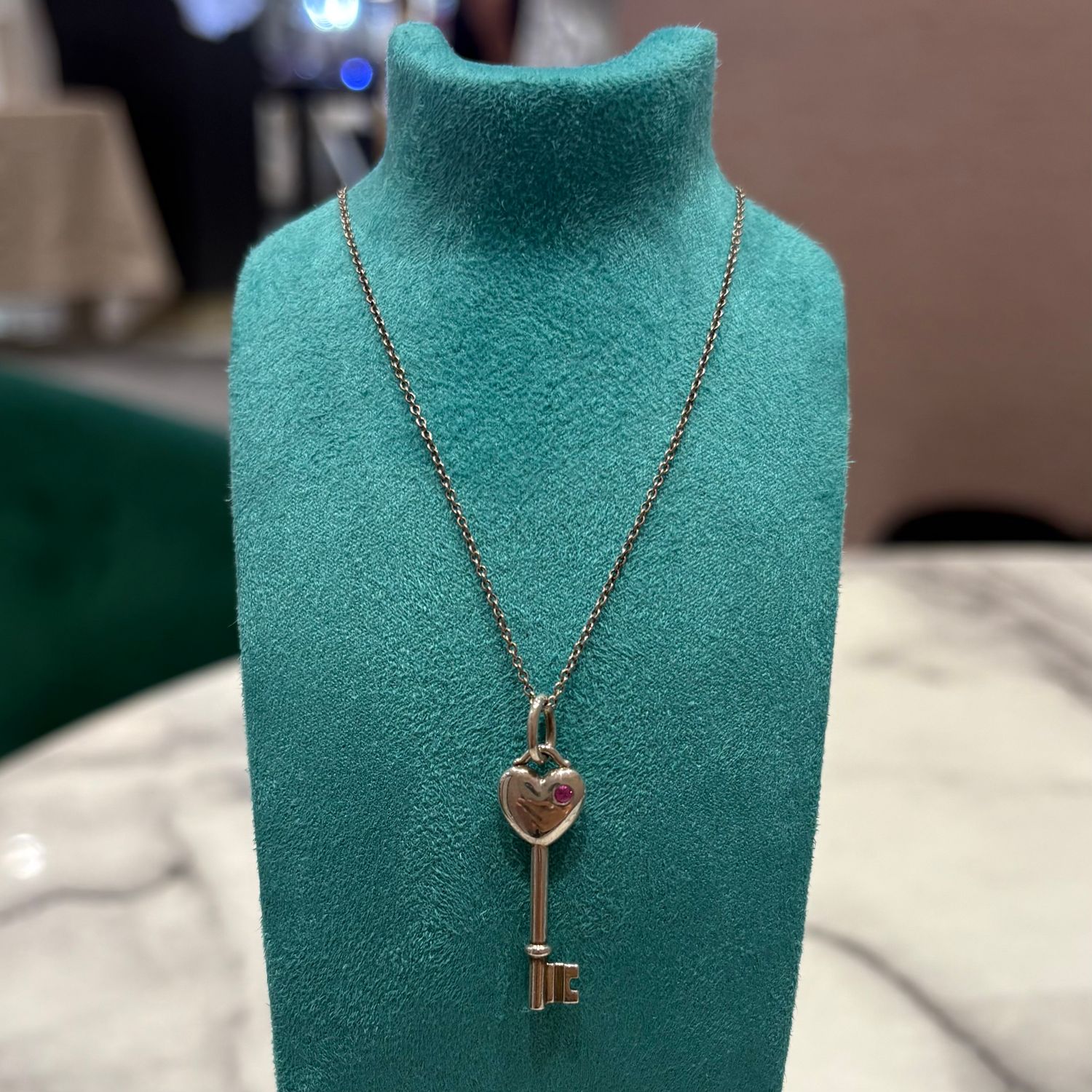Tiffany & Co Silver Heart Key Pendant Pink Sapphire Necklace Tiffany & Co Silver Heart Key Pendant Pink Sapphire Necklace