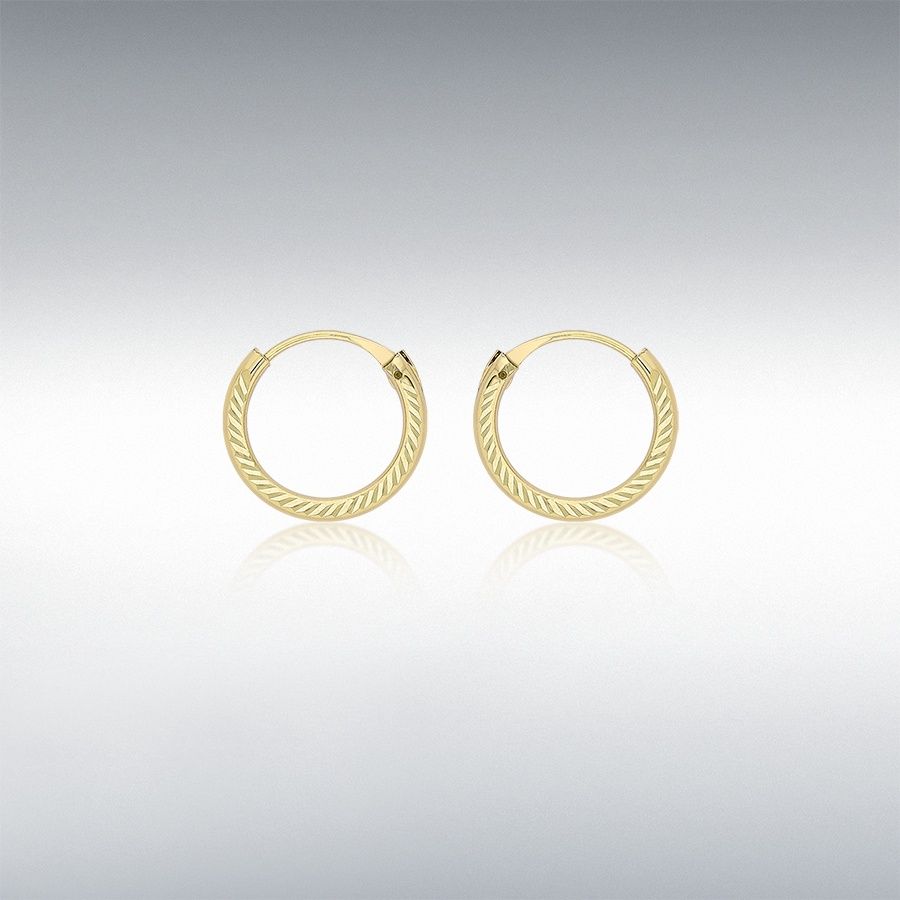 9ct Yellow Gold 1.5mm Diamond Cut 11mm Sleeper Hoop Earrings