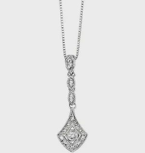 9ct White Gold Diamond Vintage Drop Pendant